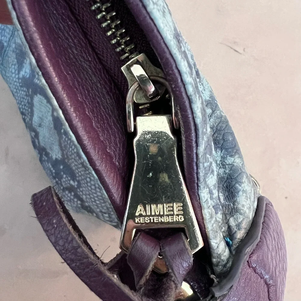 Aimee Kestenberg Leather Hobo Bag Aqua/Teal Snake Print Brown leather Handle